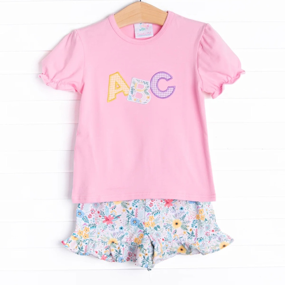 Stitchy Fish ABC Applique Ruffle Short Set, S5